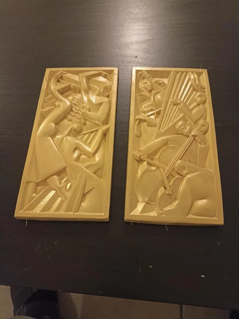 Lot De 2 Bas-reliefs Art Déco - 'L'orchestre Et La Danse' Par Les Frères Martel - Argenté - Neuf - Fabriqué En France