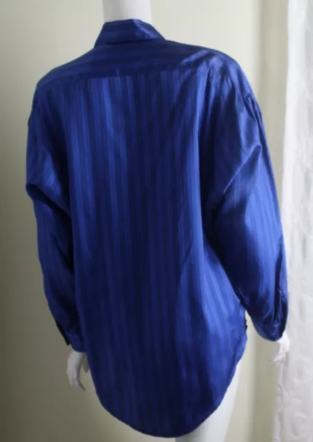 Mondi Sz 38 8 10 Blue Exquisite Silky Satin Rayon Blouse Shirt Tunic Top Escada 3