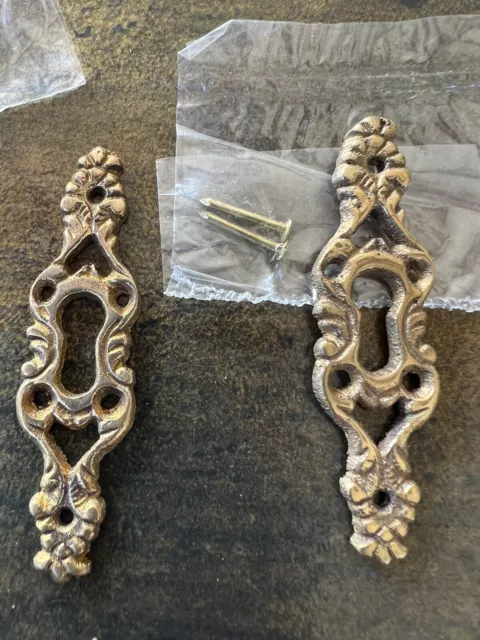 Lot of 21 pcs Eastlake Cast Solid Brass Escutcheons w/brass Nails New Old Stock