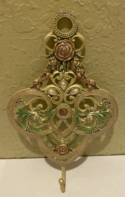 Vintage Wall Coat Hat Hook Hanger Rose Leaf Multicolor Decorative Art
