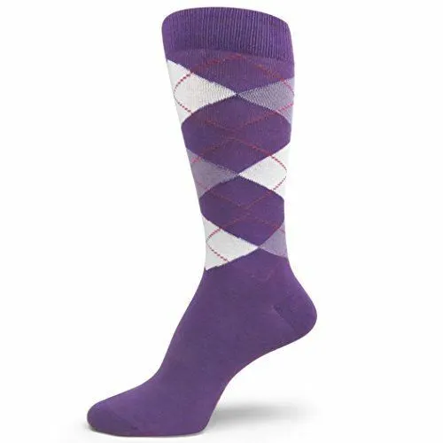 XL Extra Large Size Men's Argyle Dress Socks,Light Purple/Lavender/White