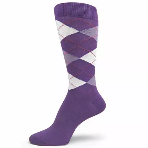 XL Extra Large Size Men's Argyle Dress Socks,Light Purple/Lavender/White