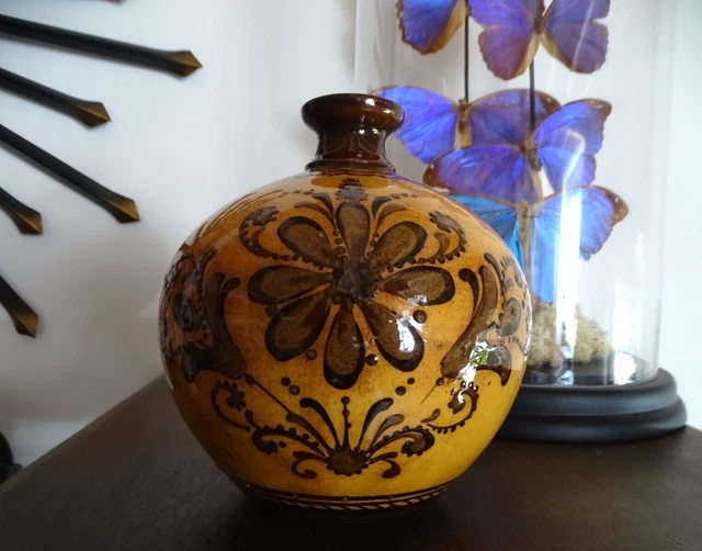 Vase Boule En Terre Cuite Vernissée - 15 Cm Diamètre - Occasion En Bon état
