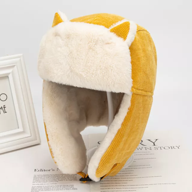 CAP USHANKA TRAPPER Hat Cat Ear Faux Fur Fluffy Windproof Warm Unisex ...