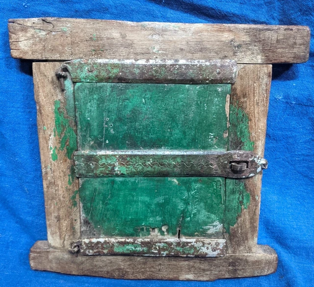 Antique Old Collectible Hand Carved Painted Rare Size Small Wooden Window Door 2