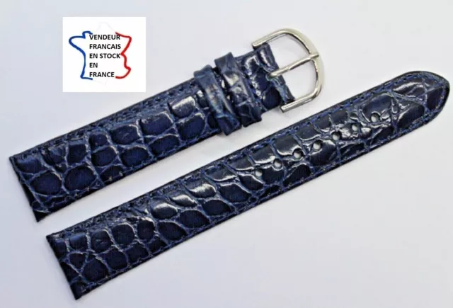 Bracelet de montre vintage en simili-cuir bleu foncé 19mm neuf - Montres & Bijoux