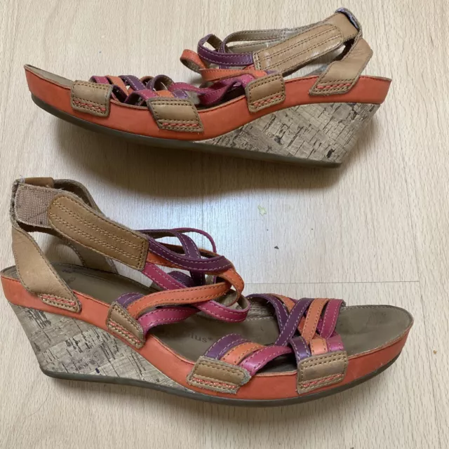 CLARKS ARTISAN RUSTY Lady Multi Coloured Leather Strappy Wedge