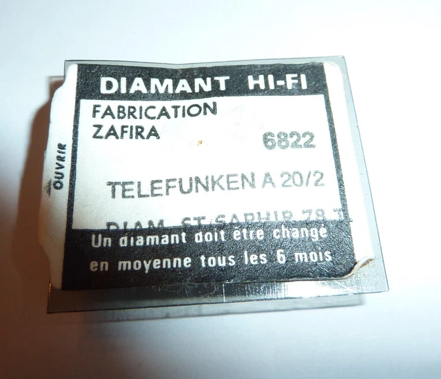 Diamant Saphir TELEFUNKEN A 23/1 – Aiguille Universelle, Zafira 6824, Neuve