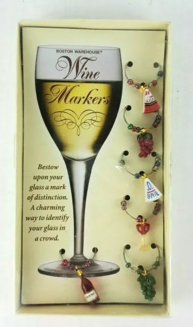 NEW Wine and Cheese Tasting WINE MARKERS CHARMS by BOSTON WAREHOUSE SET of 6