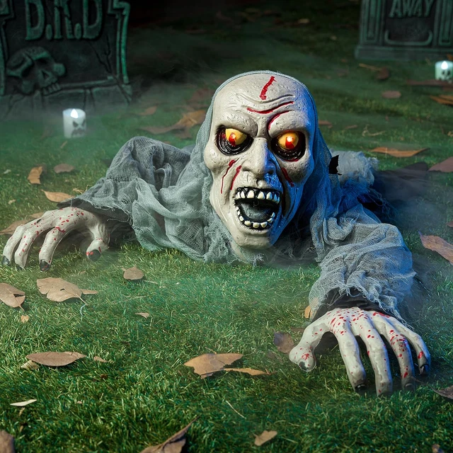 Halloween Decor Light-Up Zombie Groundbreaker with Bloodstain & Creepy Sound