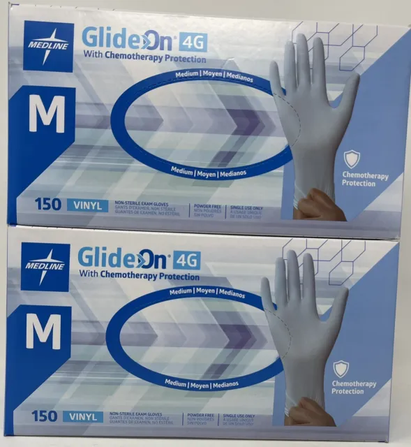 Medline GlideOn Non-Sterile Exam Gloves, 2 Boxes 150 Per Box Vinyl Size Medium