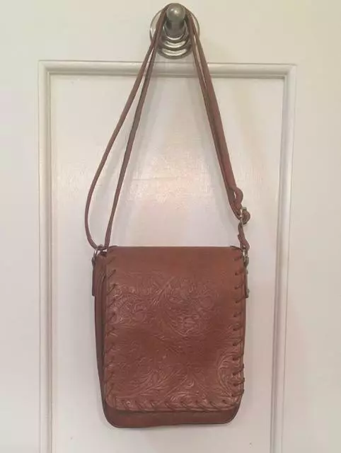 Coldwater Creek Purse Handbag Brown Embossed Organizer Crossbody bag NWOT