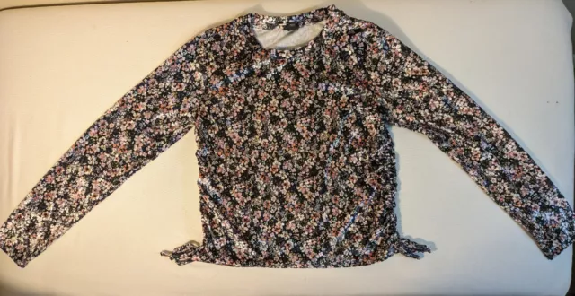 ART CLASS Girls XL Velour Bright Floral LS Full Side Ruching Round Neck Top