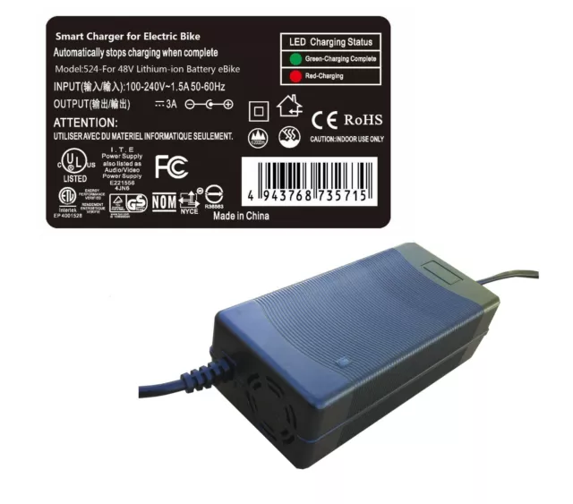 3 Amp Smart Charger for EMOJO Caddy & Caddy Pro Electric Tricycle 48V 500W
