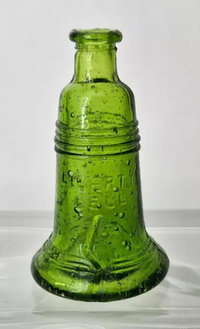 Vintage Wheaton Miniature Glass Bottle GREEN LIBERTY BELL Cathedral Brand 3"