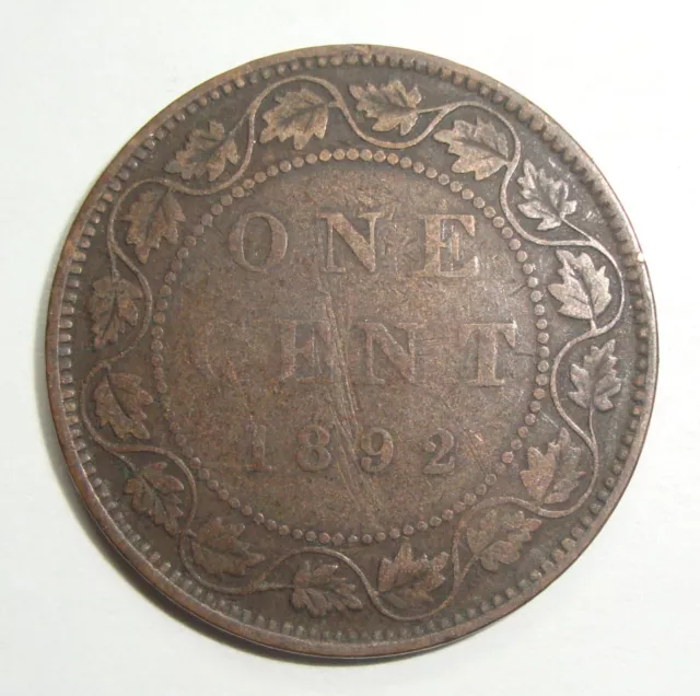 1892 Canada One 1 Cent Victoria Large Penny Coin