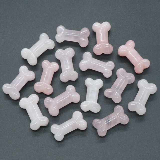 20pc 1.4" Mini Dog Bone Natural Rose Quartz Stone Statue Figurine Ornament Craft