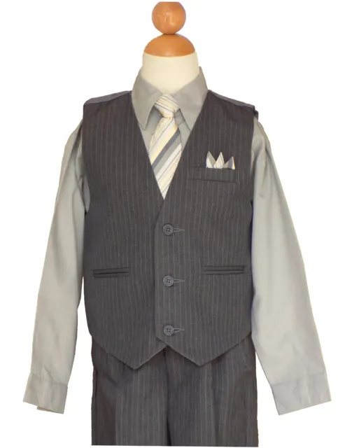 Pinstripe Boys Recital,  Vest Suit Set, Gray/Silva ,Sz: 3T,4T,5,6