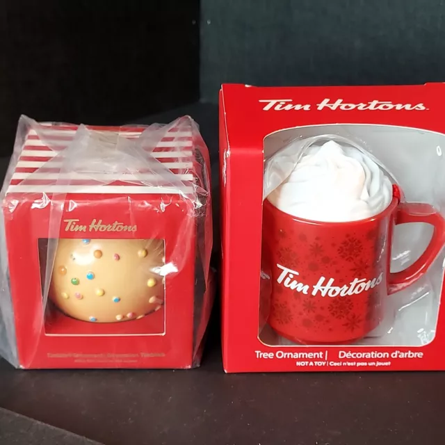 Tim Horton's Christmas Tree Ornaments Timbits 2022 Red Mug Whip Cream 2021 Boxed
