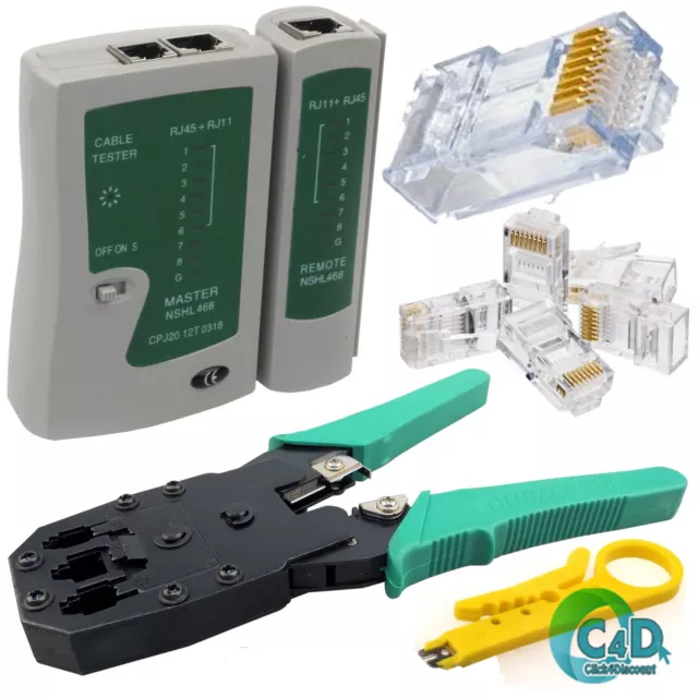 RJ45 RJ11 Cat5e Cat6 Network LAN Cable Tester Crimping Tool Connectors & boots 3