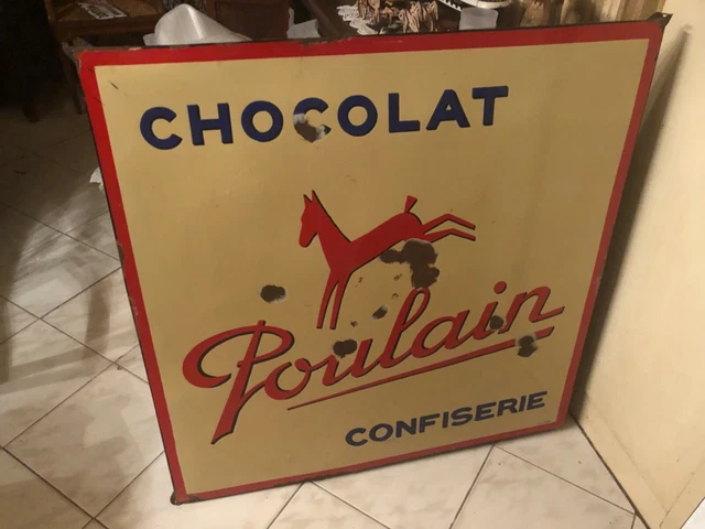 Plaque émaillée 21 x 35 cm bombée : Chocolat Poulain Confiserie