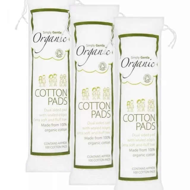 Organic Cotton Pads 3 Packs of 100 (300 Pads)