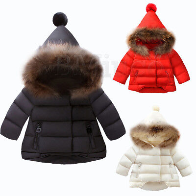 Kids Unisex Down Jacket Winter Warm Toddler Baby Girls Coat Fur Hooded Greatcoat