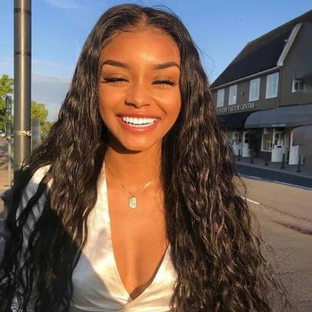 Peluca frontal para mujer 2020 resistente al calor larga negra rizada ondulada moda