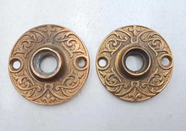 Antique / Vintage Brass Door Knob Rosettes Victorian Door Hardware Lot of 2