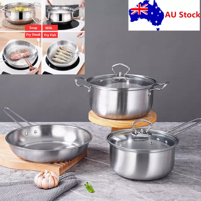 Kitchen Cookware Set 5 Piece Stainless Steel Pots and Pans Lid Cooking Tools AU