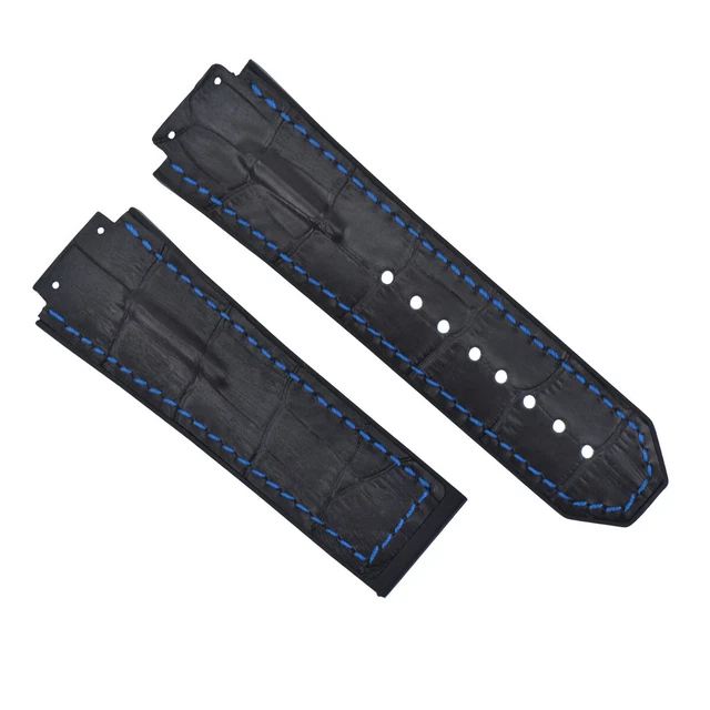 28Mm Leather Band Strap For 48Mm Hublot Big Bang Ceramic King Power F1 Black Blu