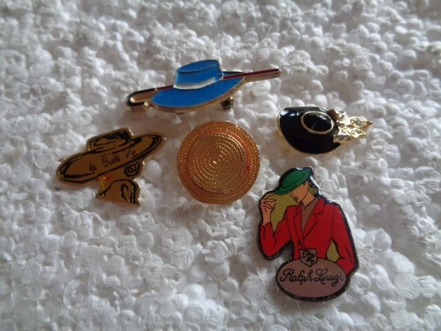 Job lot of 5 Hat shaped related metal lapel pins