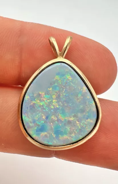 Designer 14k Yellow Gold Australian Fire Boulder Opal Pendant