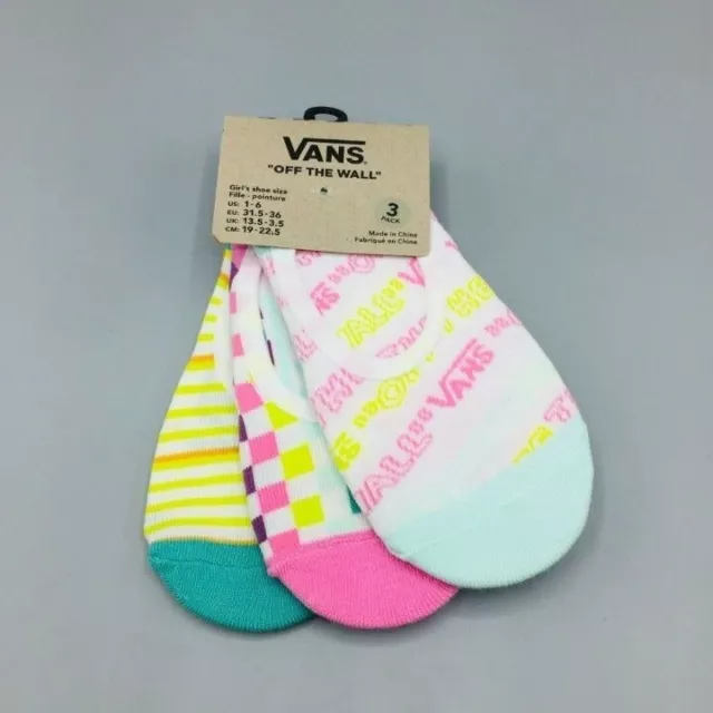 Vans Girls Bright Pastels No Show Size 1-6 Socks Pink Mint Neon Yellow