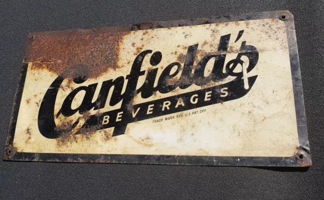Very old rare Canfields Beverages tin sign. 1930's
