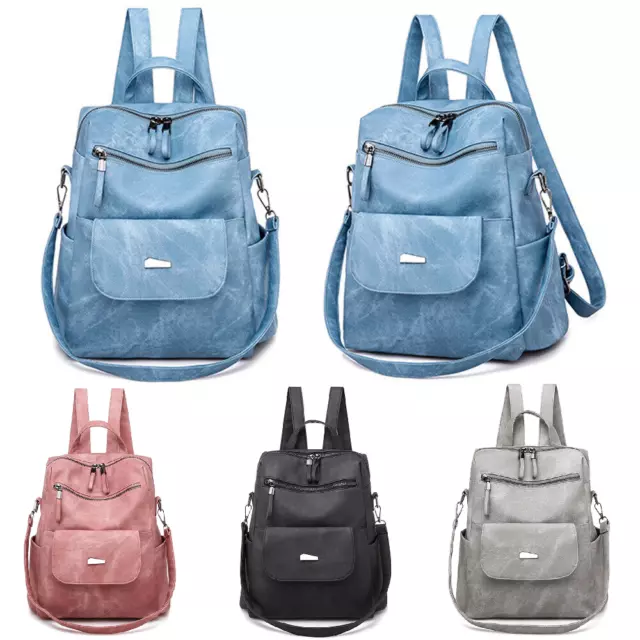 Women PU Leather Backpack Vintage Shoulder Bag Anti-theft Travel Satchel Handbag