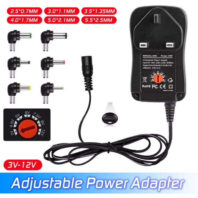 Universal AC/DC 30W 3V-12V Adjustable Voltage Power Supply Adapter USB Plug-in