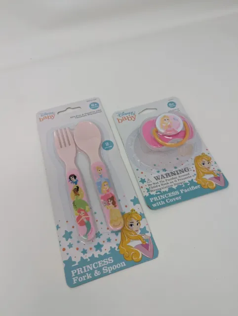 Baby Infant gift set: Disney princess Pacifier with cover + Fork & Spoon