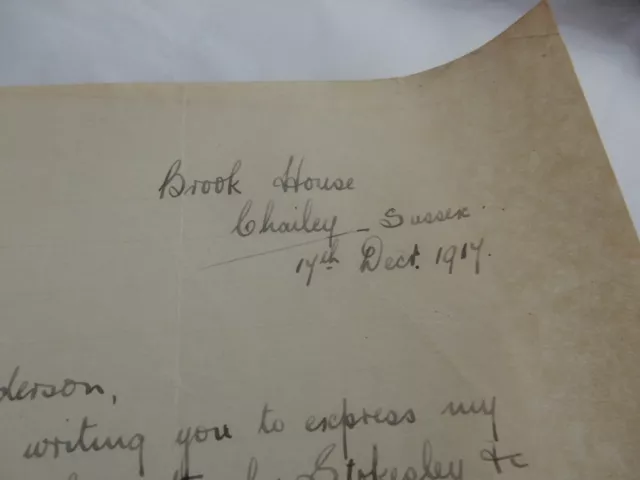 Wilfred Alec Glasper  BROOK HOUSE CHAILEY SUSSEX  1917  LETTER   STOKESLEY LAD