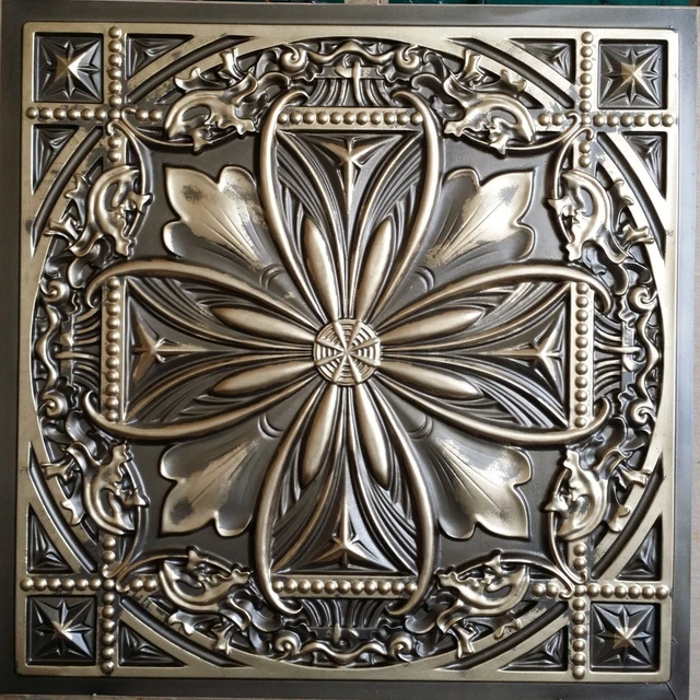 Ceiling tiles 24x24 Faux tin classic aged brass decor wall panels PL10 10pcs/lot
