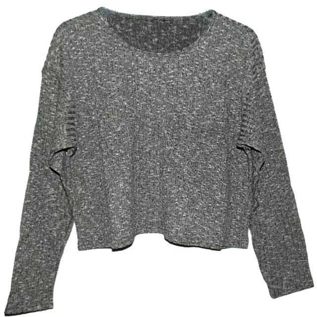 NEW LADIES GIRLS Ex TOPSHOP RETRO CROPPED RIBBED SLOUCHY JUMPER GREY SZ 6 - 12