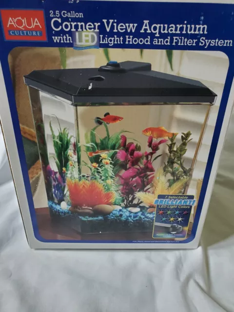 Aqua Culture 2.5-Gallon Corner Aquarium Starter Kit LED Light w/Extra Supplies