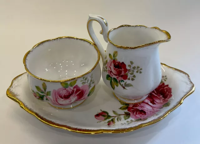 Royal Albert American Beauty Small Creamer And Open Sugar Bowl  With Tray 2