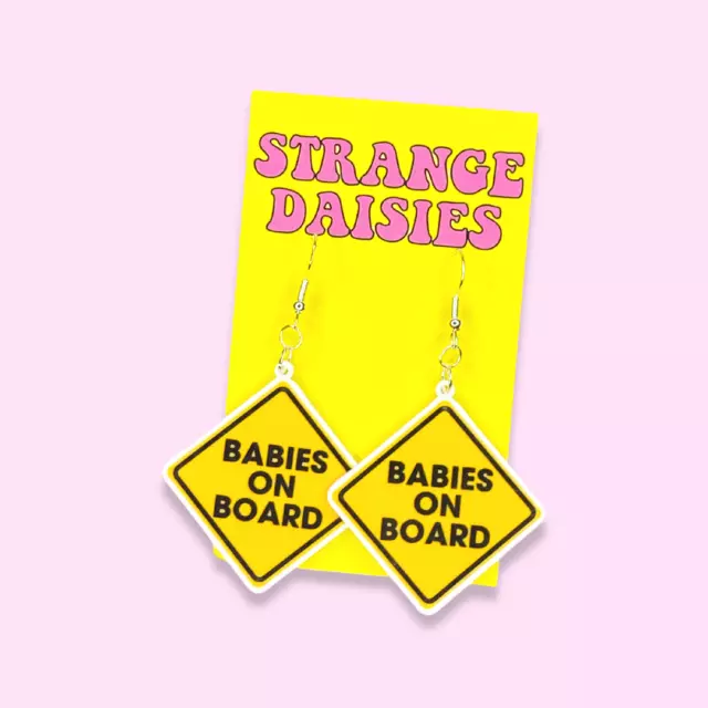 Babies On Board Earrings - Funny Party Baby Fun Baby Shower Twins Gender Reveal