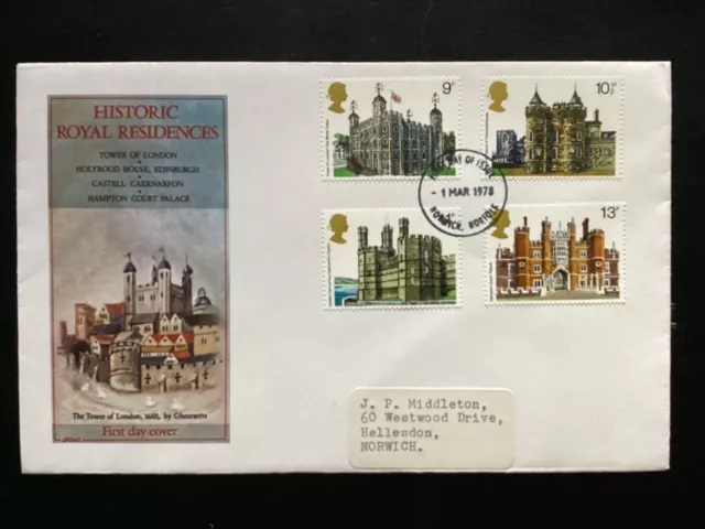 GB  1978 Historic Buildings FDC, Philart Brand, Norwich FDI pmk (GB2165)