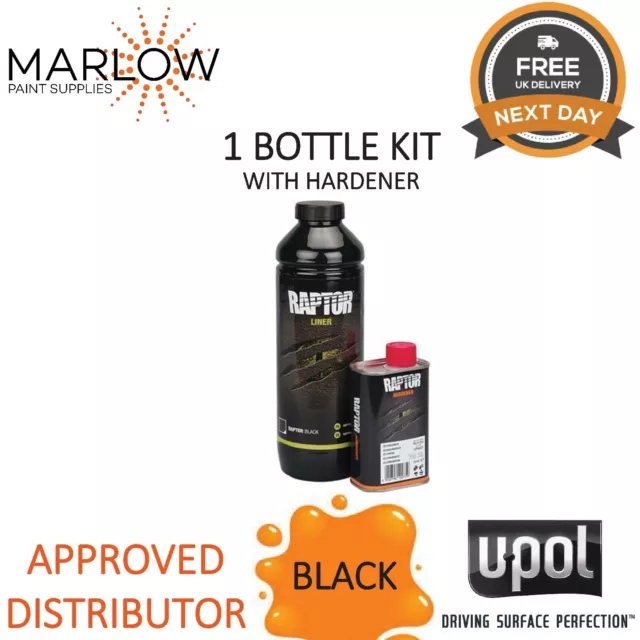 U-Pol Raptor 1 Bottle Kit Tough Bed Liner Coating Upol With Hardener- Black