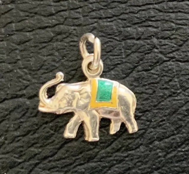 Vintage Miniature Flat Enamelled Good Luck Elephant Charm For Charm Bracelet