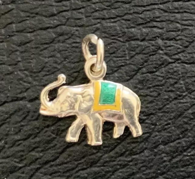 Vintage Miniature Flat Enamelled Good Luck Elephant Charm For Charm Bracelet