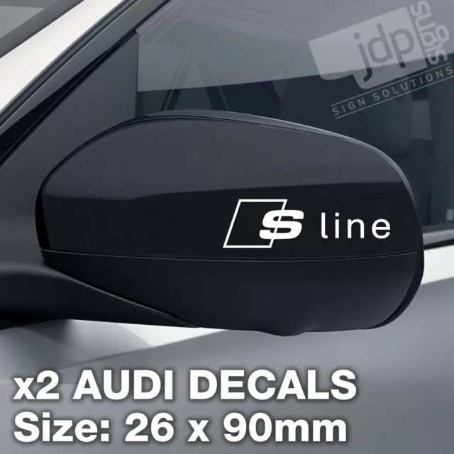 x2 AUDI SLINE WHITE VINYL WING MIRROR DECALS STICKERS 26MM x 90MM