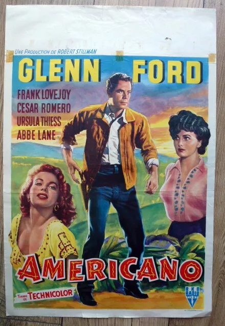 belgian poster western AMERICANO, GLENN FORD, URSULA THIESS, AMAZONE